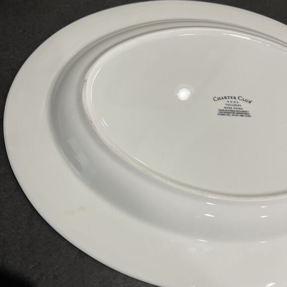 Charter Club Tuilleries Tan 14" Serving Platter Dish Tray Flower Butterfly - Picture 11 of 13